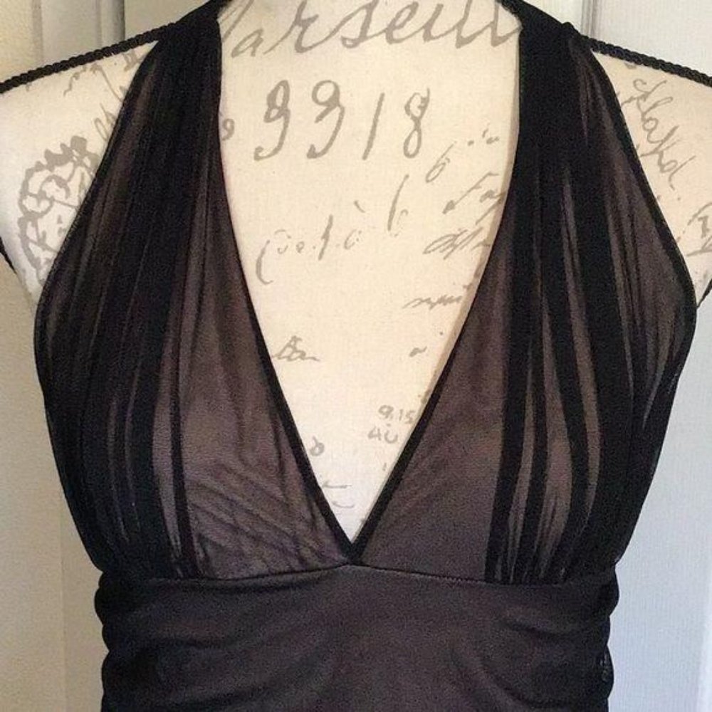 Halter Tie, Nude Mesh Overlay Dress - Picture 3 of 4